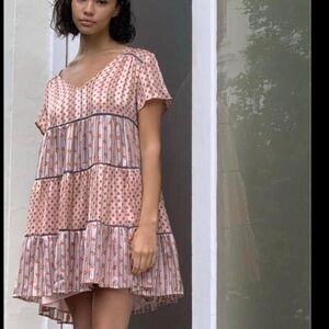 URBAN OUTFITTERS blush pink Women's Mixed Print Pippa Chiffon Floral Mini Dress.